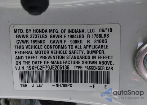 2018 Honda Civic Ex from USA, damaged, VIN 19XFC2F79JE206136